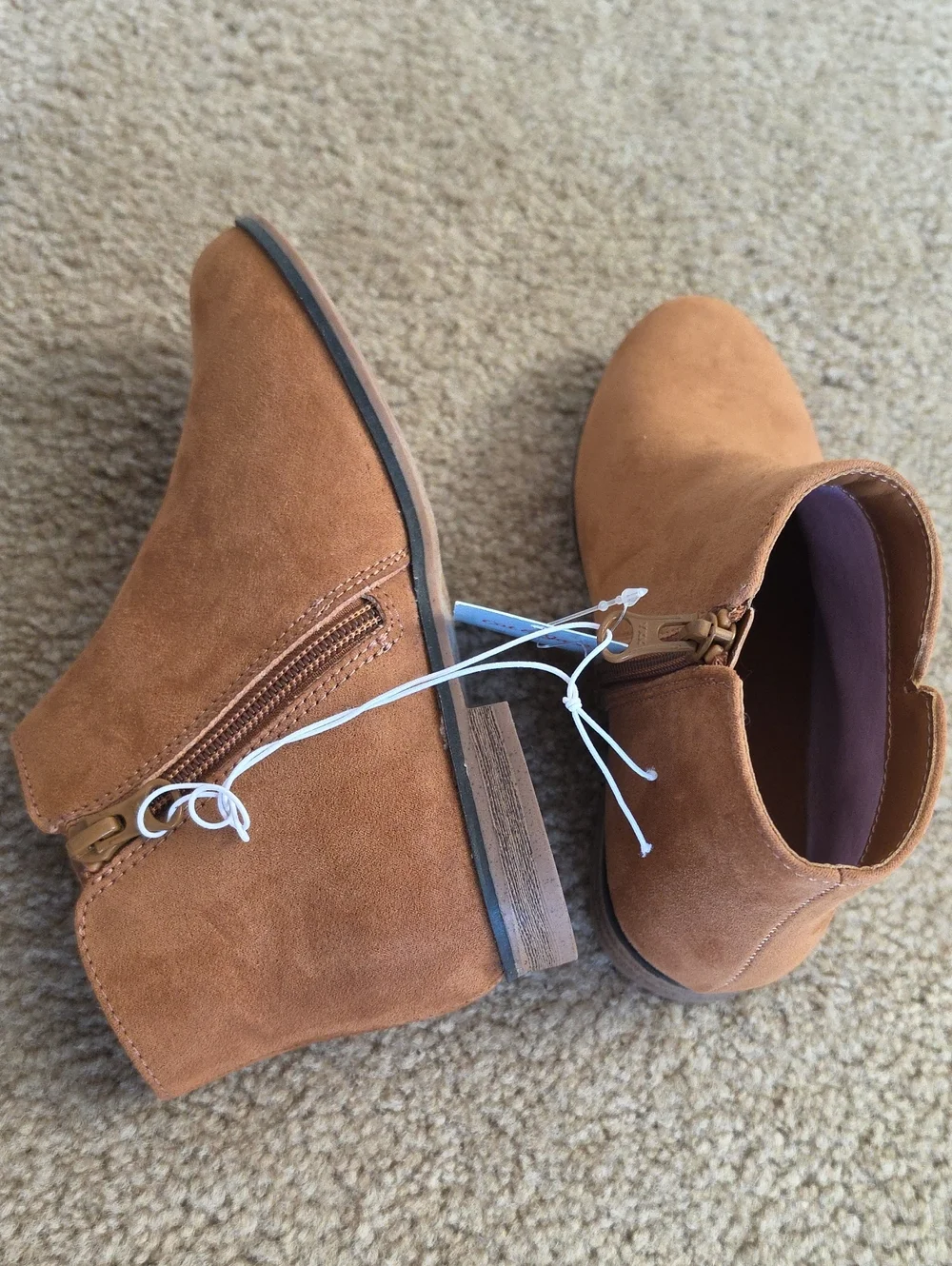 Girls Tan Ankle Opal Zipper Boots - Cat & Jack Cognac Size 1